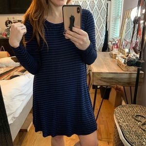 Blue and black striped long sleeve dress